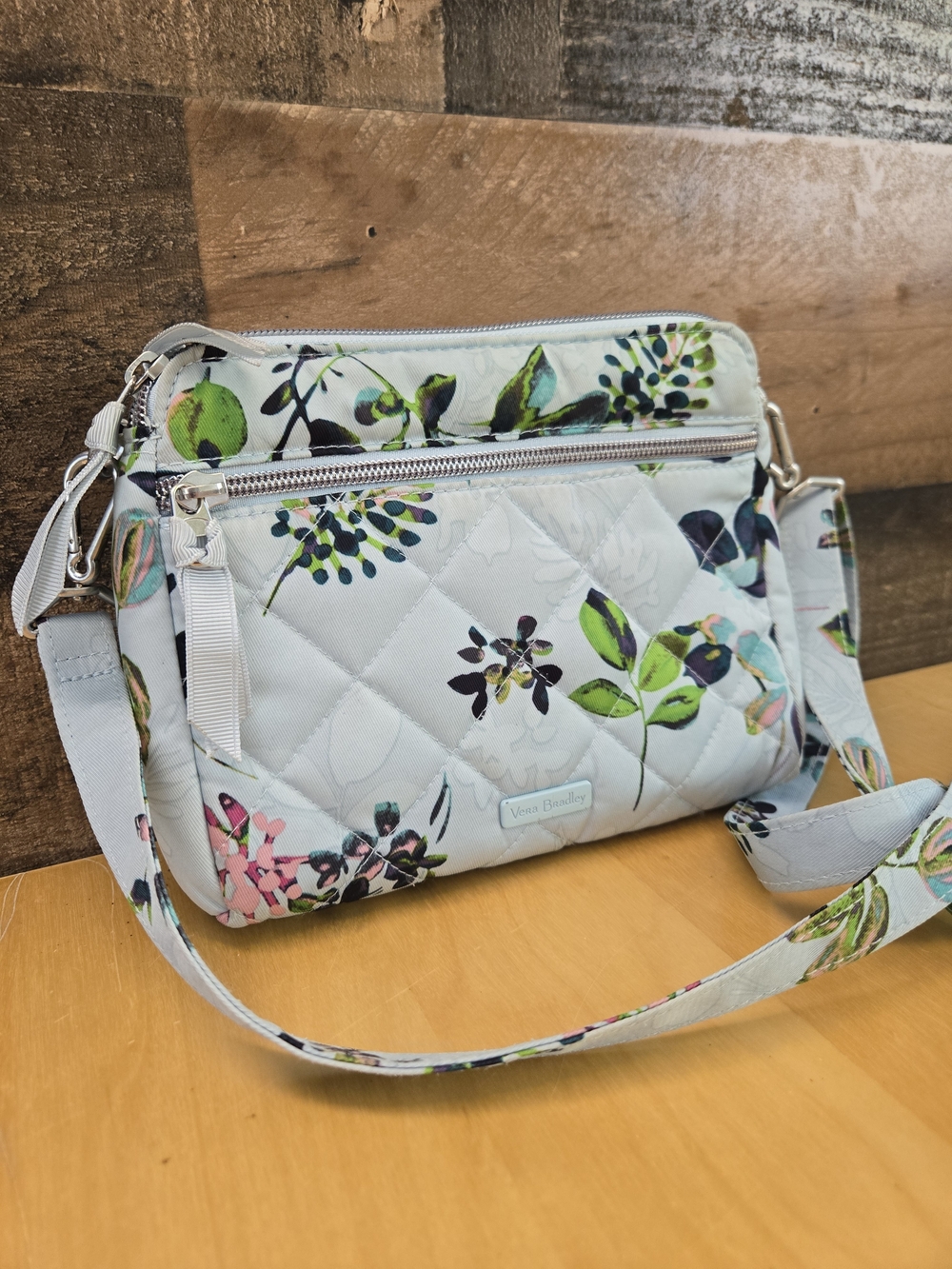 Vera Bradley Seawater Bloom Crossbody Light Blue Triple Compartment Purse